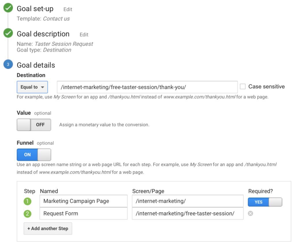 Google Analytics Create Conversion Goal