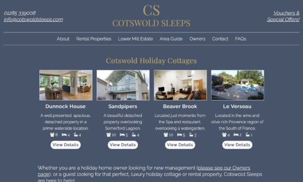 Cotswolds Sleeps website screenshot