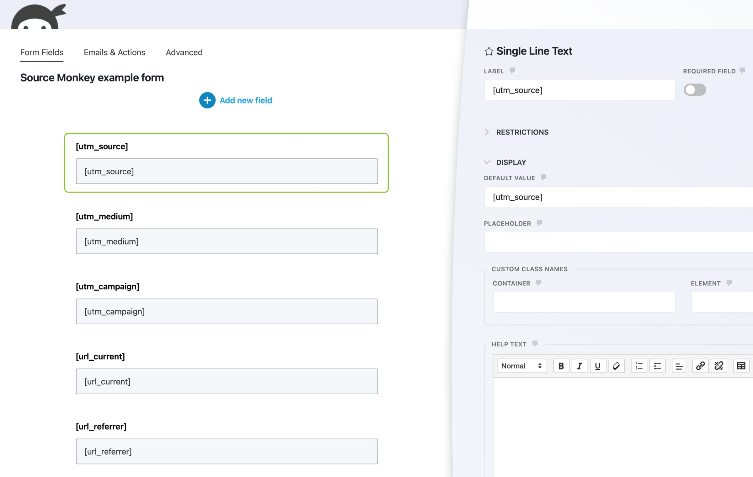 Adding a Source Monkey default value in Ninja Forms