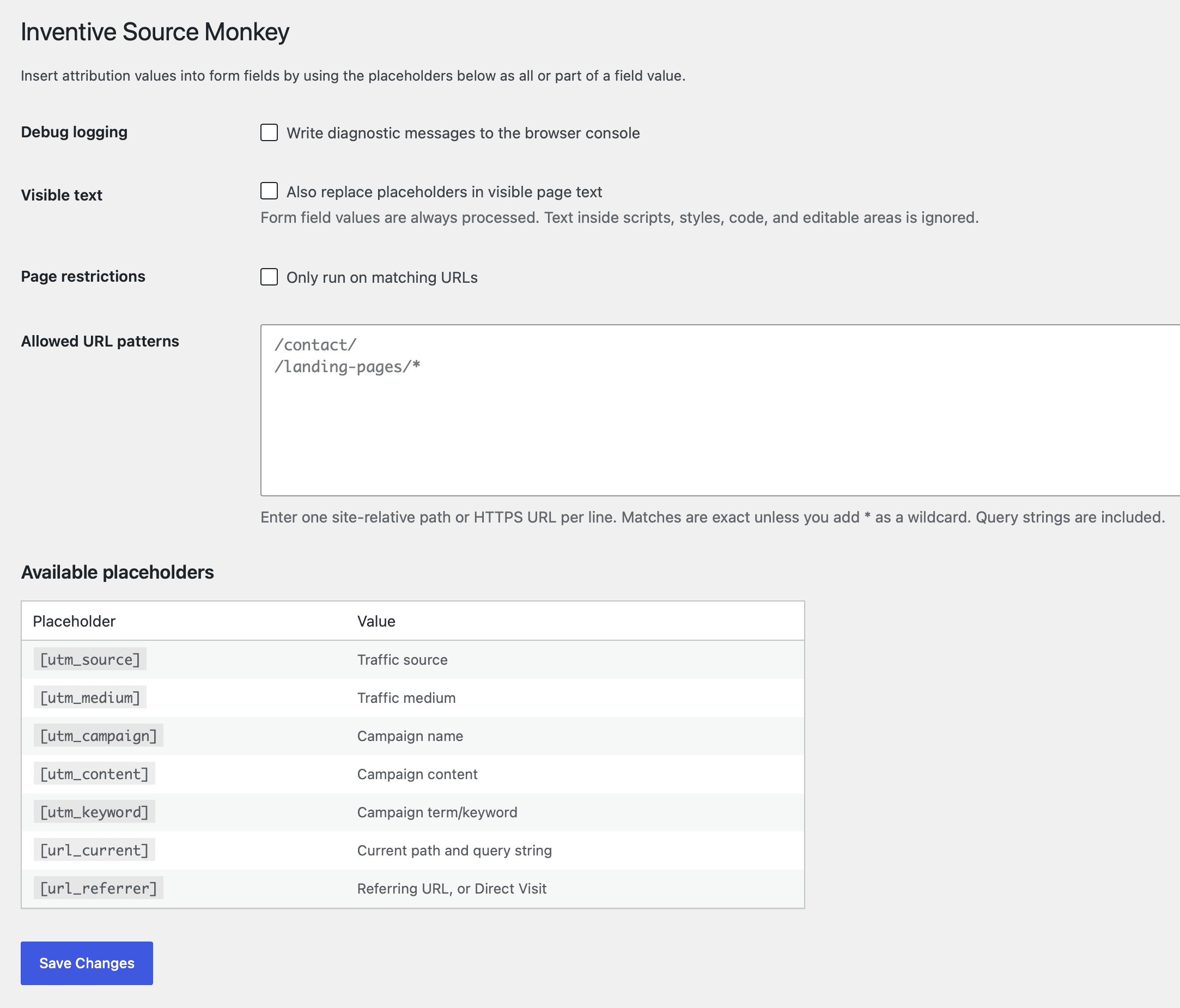 Source Monkey settings screen